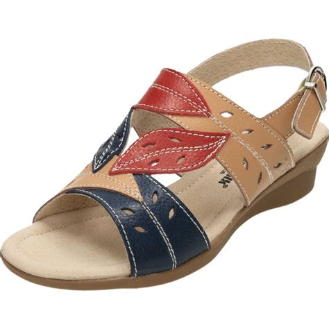 Cushion-Walk Leather Slingback Wedge Flexible Open Toe Sandals - Ladies ...