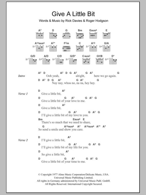 Give A Little Bit - Guitar Chords/Lyrics | zZounds