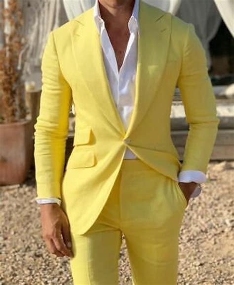 Men Linen Suits Yellow Summer Beach Suit 2 Piece Suit One - Etsy ...