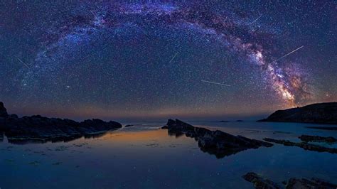 Download Starry Sky Star Horizon Ocean Nature Night HD Wallpaper