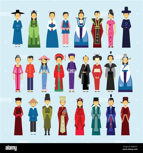 Set Of People In Traditional Asian Clothing, Male And Female National Costumes Collection ...