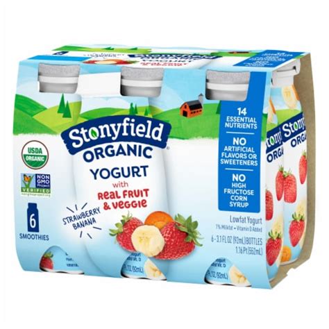 Stonyfield Organic Lowfat Yogurt Smoothies, Strawberry Banana, 6 ct - Kroger