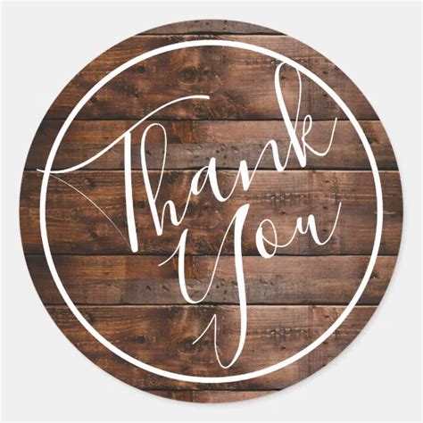 Rustic Wood Thank You Classic Round Sticker | Zazzle