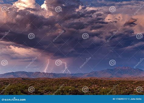 Monsoon Season Thunderstorm with Lightning Near Phoenix, Arizona Stock ...