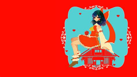 Anime Girls Touhou Hakurei Reimu Red Simple Background Video Games Red Background Long Hair ...