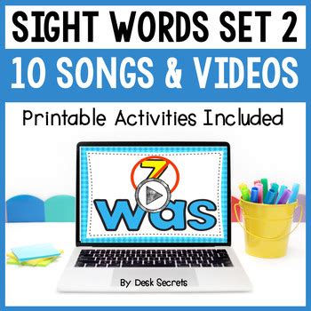 Sight Word Songs & Videos With Practice Activities | Set 2 by Desk Secrets