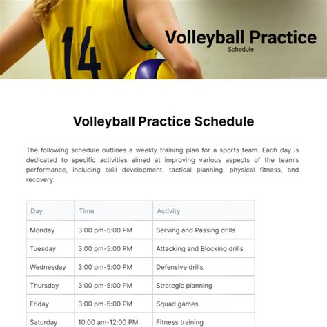 Free Volleyball Practice Schedule Template - Edit Online & Download | Template.net