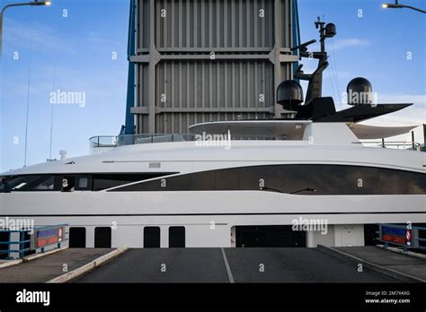 Simpson Bay, Sint Marten - January 2023: Superyachts creep through the ...