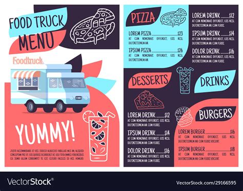 Food truck menu template print design with flat Vector Image