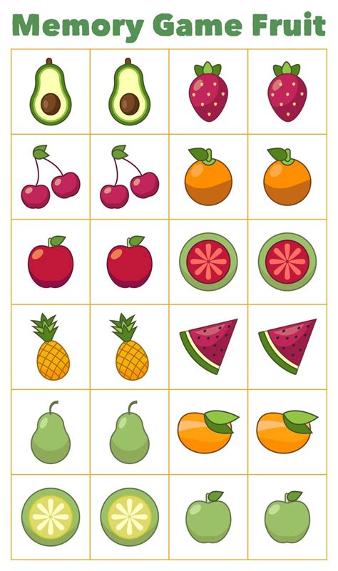 Food Memory Game - 10 Free PDF Printables | Printablee | Memory games, Printable games for kids ...