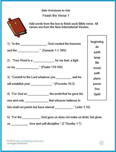 Bible Worksheets for Kids