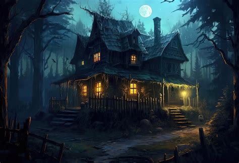 Premium AI Image | a house in the forest at night