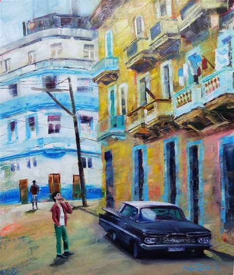 HAVANA CUBA STREET SCENE, HAVANA ARCHITECTURE PAINTING, CITYSCAPE IN OIL, CUBAN CAPITAL CITY ...