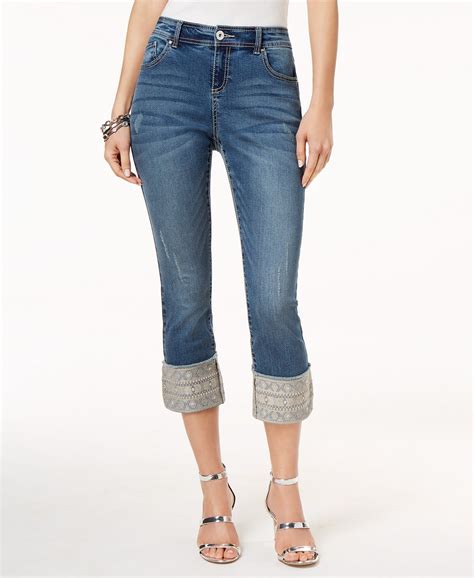 INC International Concepts - INC International Concepts - Embroidered-Cuff Cropped Skinny Jeans ...