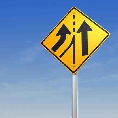 Added Lane Road Warning Sign Stock Photo - Download Image Now - iStock