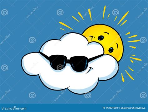 Cloudy Weather Happy Sun Cloud Summer Cartoon Stock Illustration ...