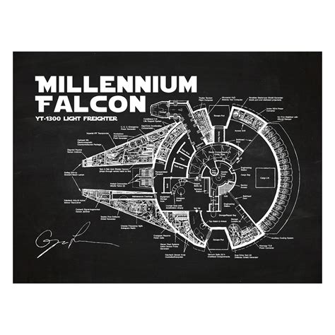 Millennium Falcon // Blueprint (Blue Grid) - Inked & Screened - Touch ...