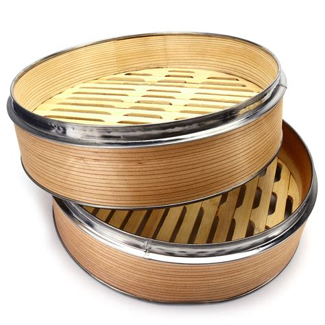 Moaere Natural Bamboo Steamer Basket Premium 2 Tier Food Cooker with ...