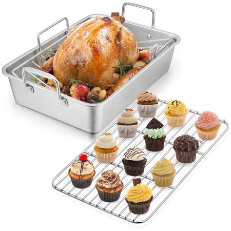 Walchoice Stainless Steel Roasting Pan with V-shaped Wire Rack ...