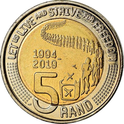 Five Rand 2019 Constitutional Democracy, Coin from South Africa ...