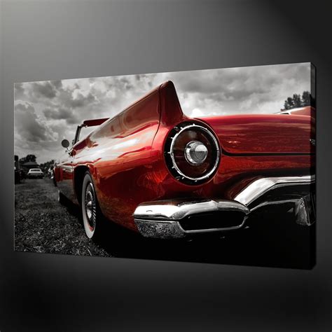 CLASSIC RED CAR CANVAS PRINT PICTURE WALL ART