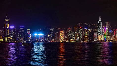 Hong Kong Island Night Skyline Lights Panorama FUllHD - YouTube