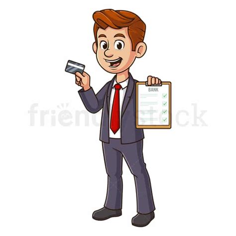 Cartoon Banker Holding Credit Card Vector Clipart Graphic - FriendlyStock