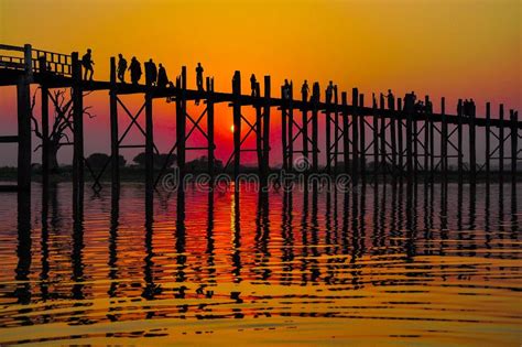 Sunset in U Bein Bridge, Myanmar Stock Photo - Image of rural, worship: 31226666