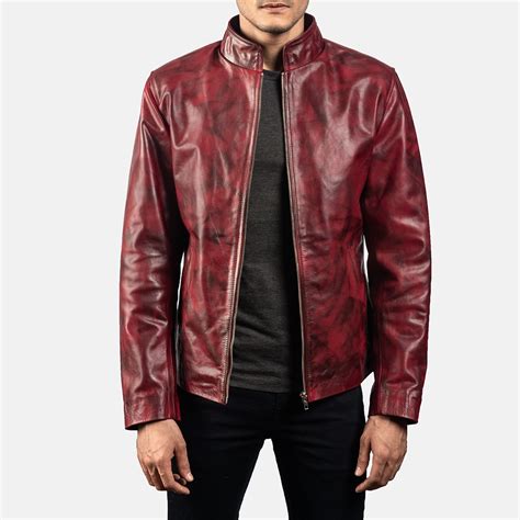 Mens Alex Distressed Burgundy Leather Jacket