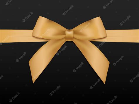 Premium Vector | Gold bow with ribbons. shiny holiday gold satin ribbon on black background ...