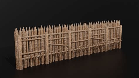 3D model Wooden Palisade Walls Low-Poly Medieval 3D Model VR / AR / low ...