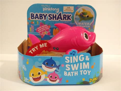 Pinkfong Baby Shark Sing + Swim Bath Toy Pink Shark Water Activated 18 ...