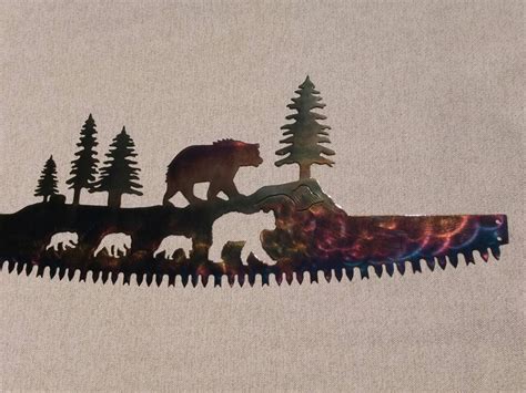 Bear Family in Crosscut Saw Blade Indoor or Outdoor Wildlife Metal Wall Art