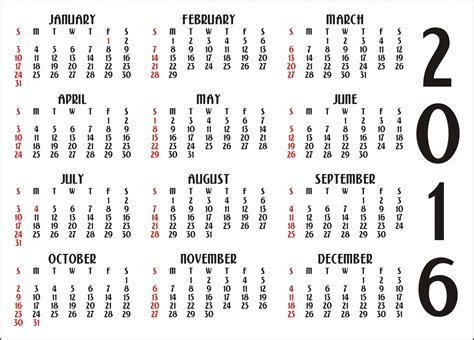 12 Month Calendar 2016 Free Stock Photo - Public Domain Pictures