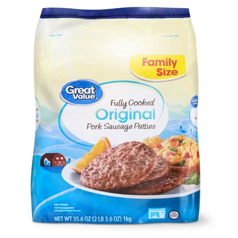 Great Value Fully Cooked Original Pork Sausage Patties Family Size, 35.6 oz - Walmart.com ...