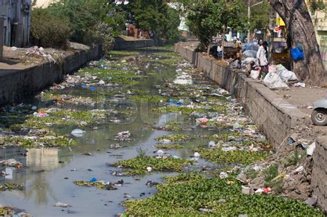 Plastic polluted river in India, Tamil Nadu | Stock Photo | Colourbox