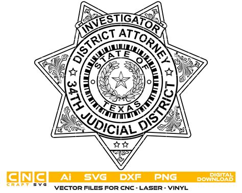 Texas 34th Judicial District Attorney Investigator Badge vector art