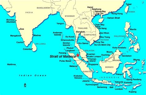 Map of Asia with Major Cities including Malacca Trade Hub