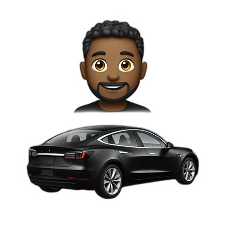 Black Tesla Model 3 in motios side view with reflection on floor | AI Emoji Generator