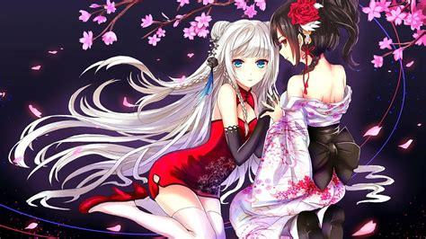 Anime girls wearing a red dress and geisha dress illustration HD wallpaper | Wallpaper Flare