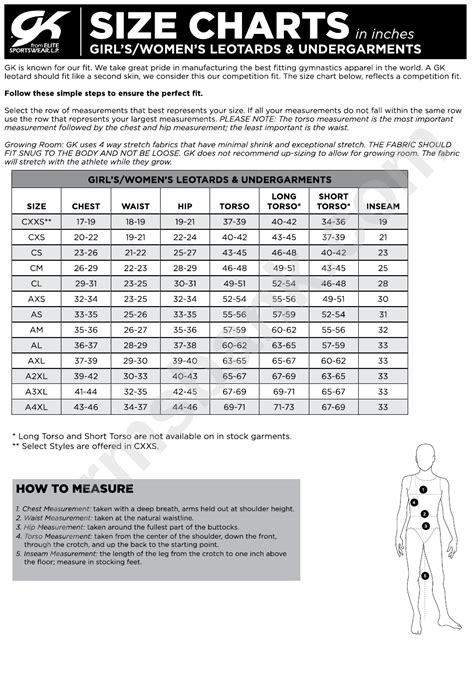 Gk Girl'S/women'S Leotards And Undergarments Size Chart printable pdf ...