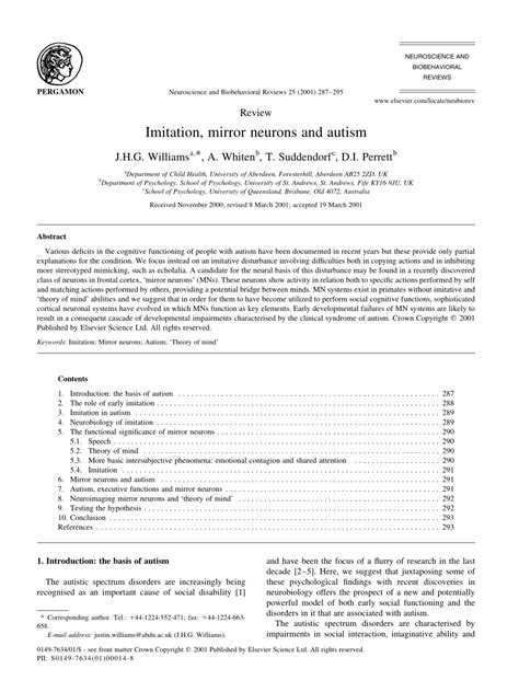 (PDF) Imitation, mirror neurons and autism