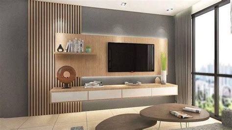 📺 TV Unit with Wooden Vertical Slits Wall Paneling | Feature wall living room, Wall tv unit ...