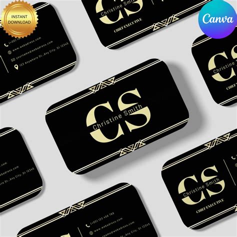 Gold Black Minimalist Business Card Editable Printable Luxury - Etsy