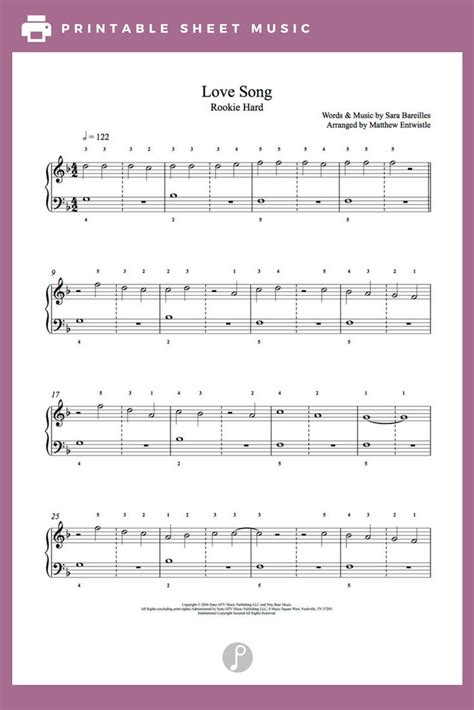 Love Song by Sara Bareilles Piano Sheet Music | Rookie Level | Sheet ...