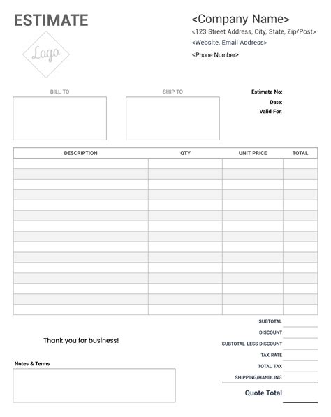 Free Printable Estimate Forms Templates - Printable Forms Free Online