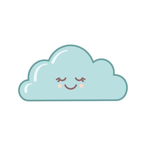 Cute funny cloud icon with kawaii face isolated on white background. Vector illustration. Design ...