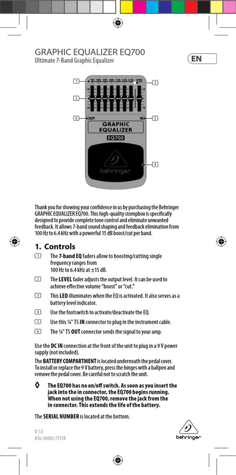 BEHRINGER GRAPHIC EQUALIZER EQ700 HANDBUCH Pdf-Herunterladen | ManualsLib