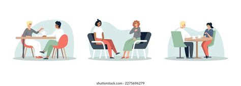 Set Colored Cartoon Characters Meeting Talking Stock Vector (Royalty ...