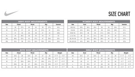 Sportswear Size Chart - Nike Download Printable PDF | Templateroller